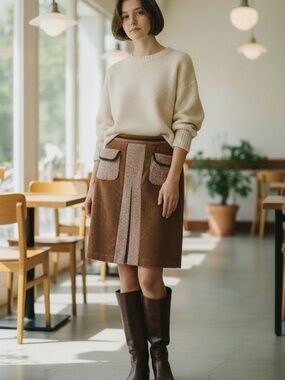 VTG Ann Taylor Loft Brown Corduroy Pleated Front Pockets A-Line Mini Skirt SZ 10